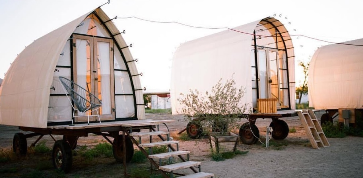 Yurt with private hot tub under a starlit sky