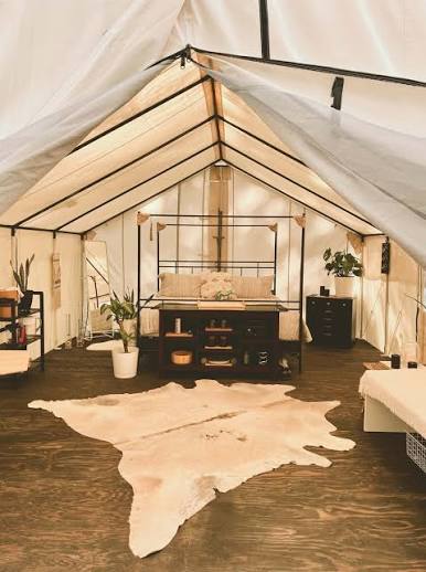 Yurt dining area set for a Michelin-rated meal